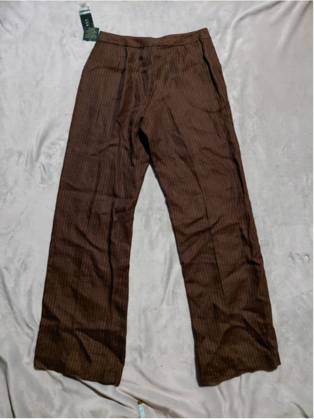 Lauren Ralph Lauren Classic Brown Pinstripes Linen Dress Pants Size 6 NWT - Picture 2 of 8